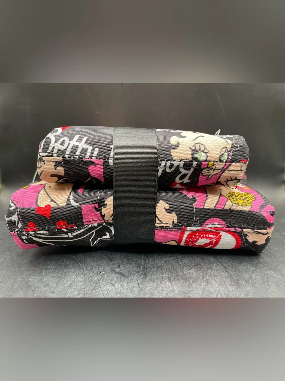 Betty Boop 2-Piece Makeup Bag Set - Pink Black Cartoon Cosmetic Pouches NWOT